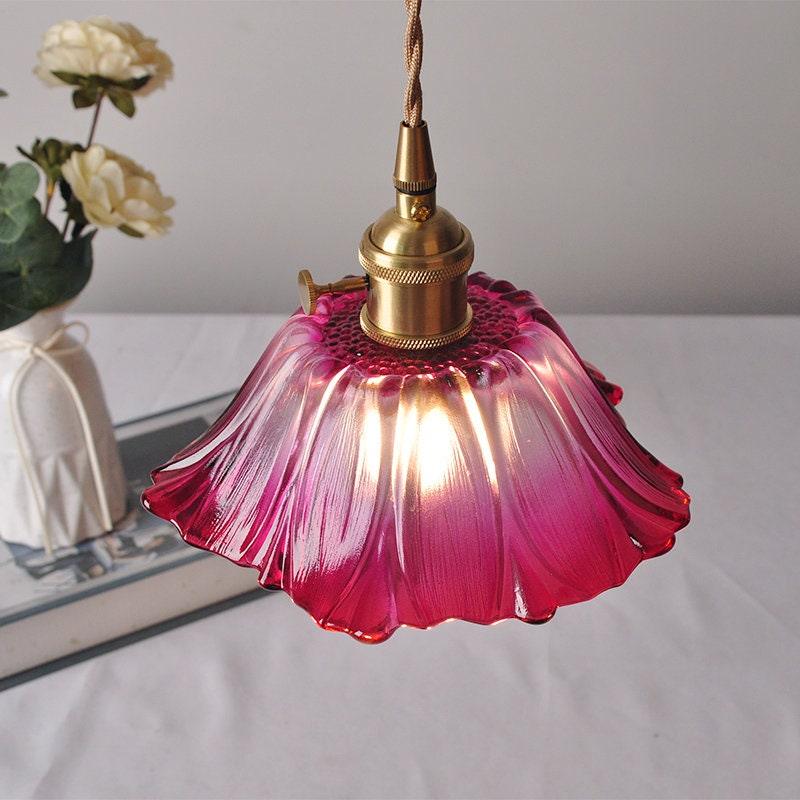 Lámpara LED colgante con forma de flor de camelia de vidrio esmerilado en estilo vintage - Bombilla incluida