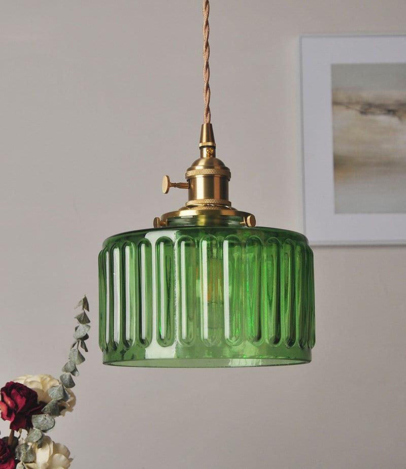 Fluted Glass Short Cylinder Pendant LED Light in Vintage Style - Bulb Included