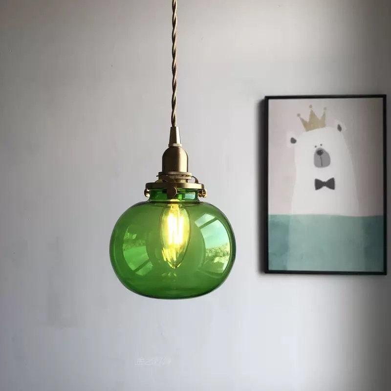 Lampe LED suspendue en forme de boule de verre faite à la main dans un style vintage - Ampoule incluse