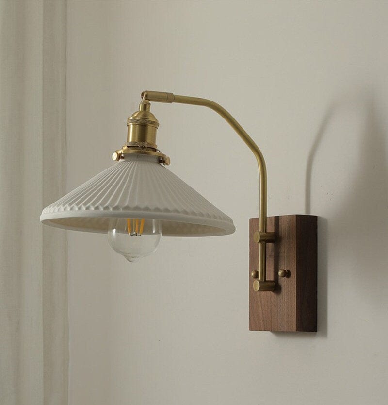 Applique LED en céramique avec luminaire en bois de noyer noir de style vintage