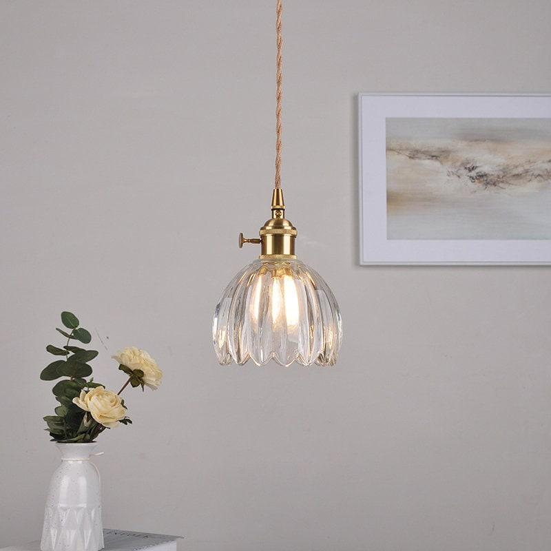 Pendente de Luz LED em Estilo Vintage com Flor de Vidro Pequena - Lâmpada Incluída