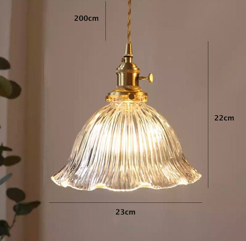 Klasyczna szklana lampa wisząca w kształcie kwiatu z żarówką LED w stylu vintage - Żarówka w zestawie