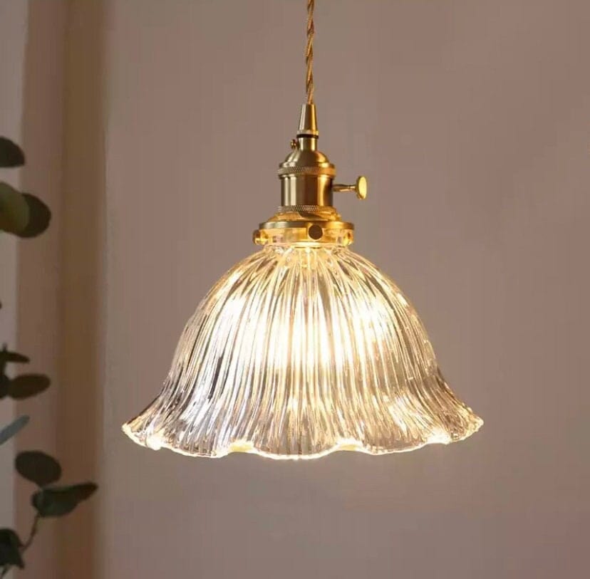 Klassieke gecanneleerde glazen bloemhangende LED-lamp in Franse vintage stijl - Inclusief lamp