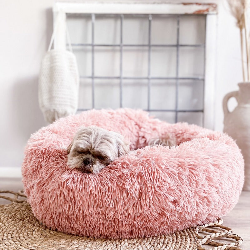 Round Plush Calming Donut Dog Bed for Small to Large Dogs