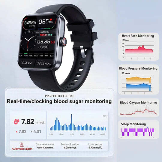 Bloedglucosemonitoring smartwatch | Smartwatch voor niet-invasieve bloedglucosetests