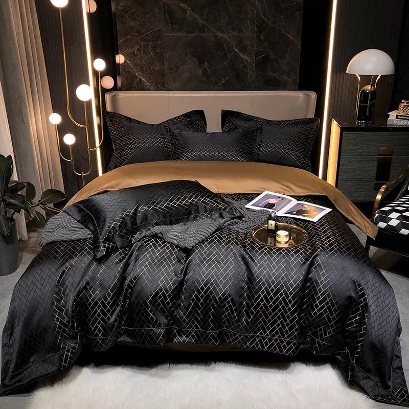 Jasmine Black Luxury Jacquard Duvet Cover Set