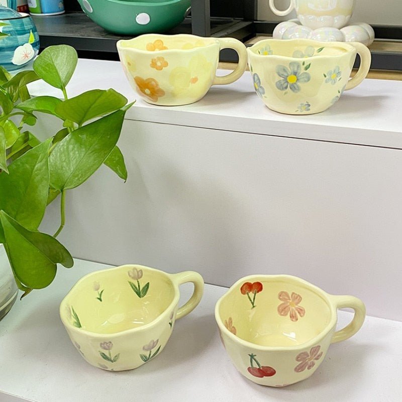 Tasse en céramique à fleurs irrégulières de style coréen