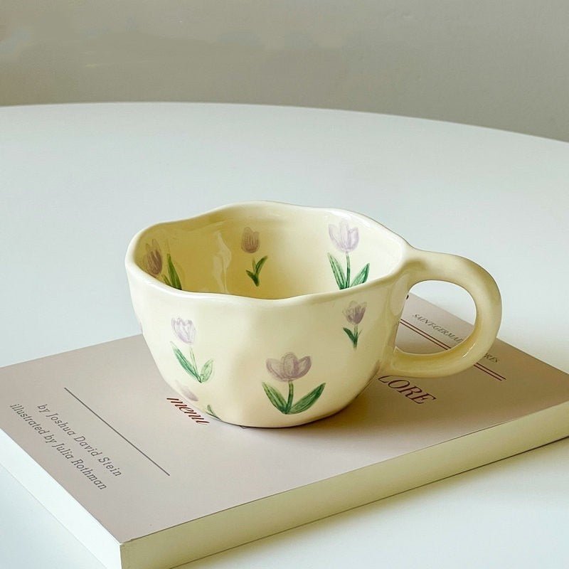 Tasse en céramique à fleurs irrégulières de style coréen