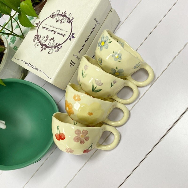 Tasse en céramique à fleurs irrégulières de style coréen