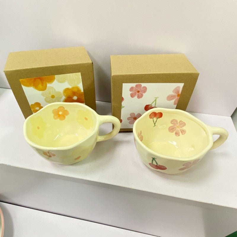 Tasse en céramique à fleurs irrégulières de style coréen