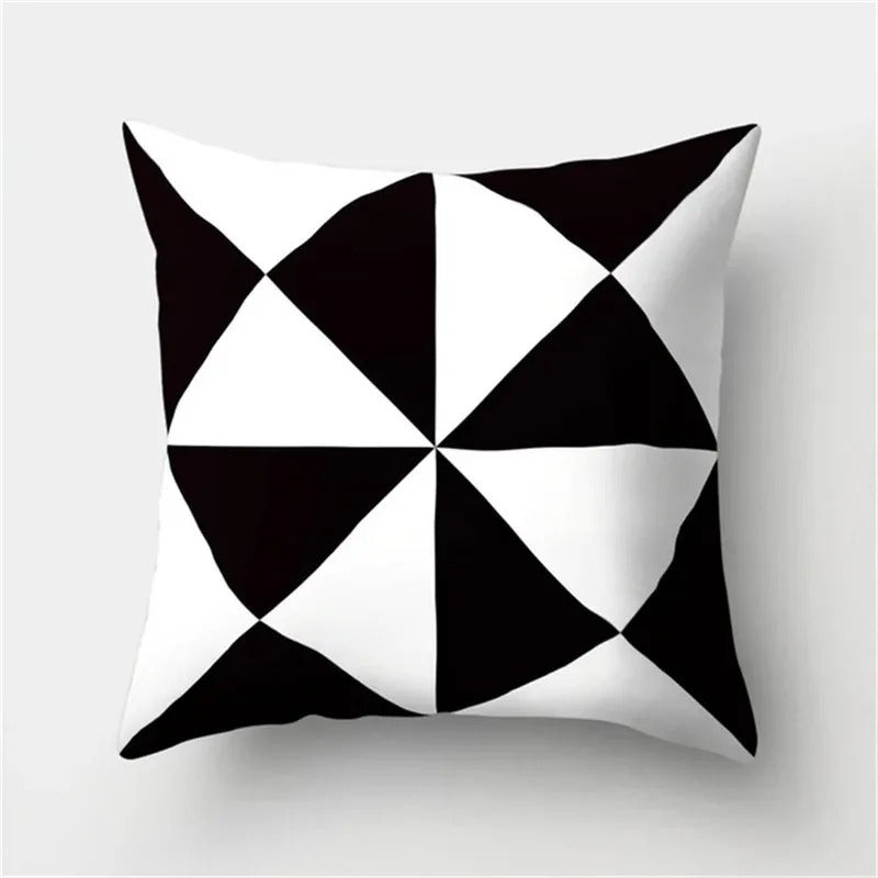 Capa de Almofada Geométrica Preto e Branco – Eleve a Sua Decoração de Casa com Estilo Chic