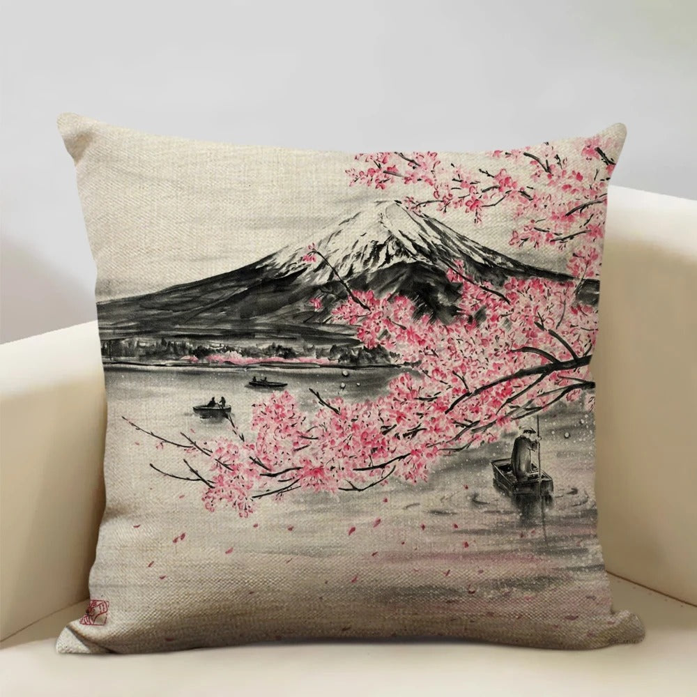 Japanse Mount Fuji-kussenhoes – Retro Ukiyo-e-kunst voor thuis