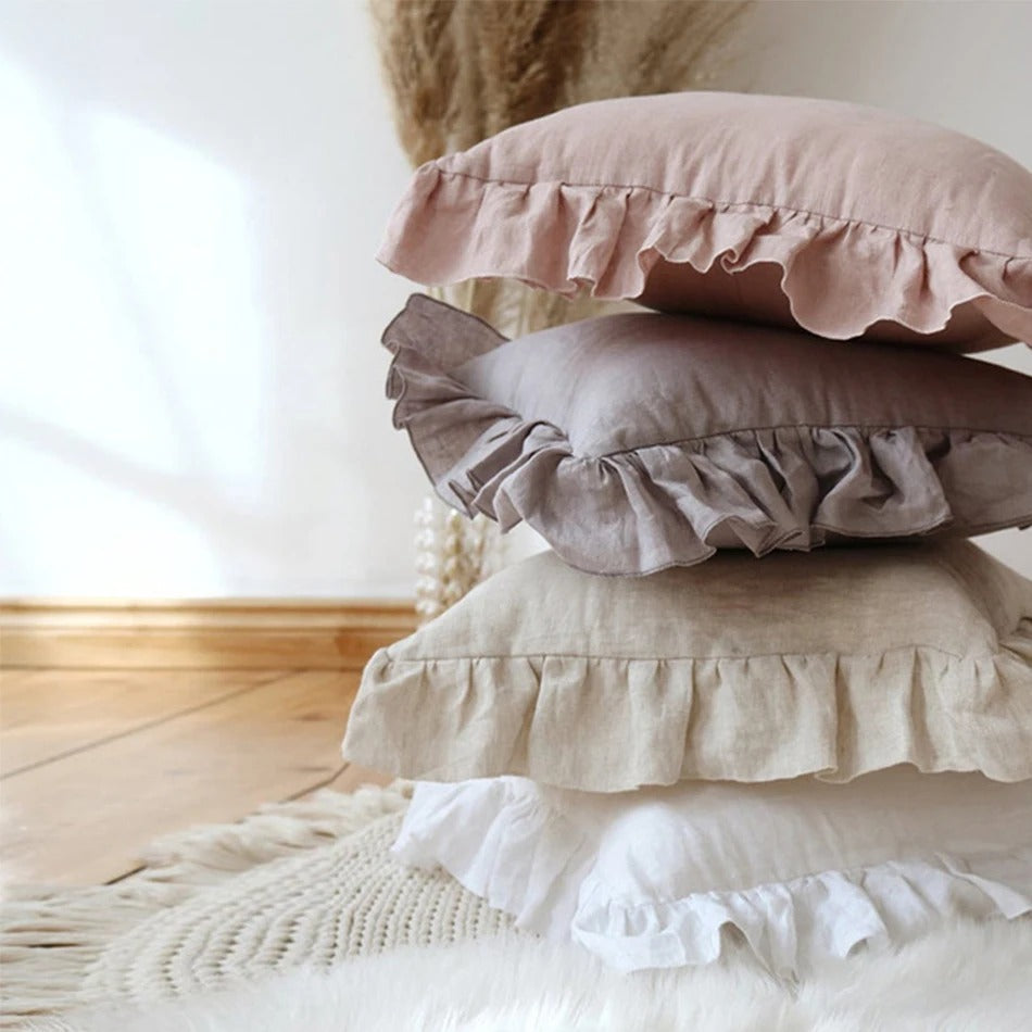 100% Pure Linen Ruffle Cushion Cover – Soft and Comfortable