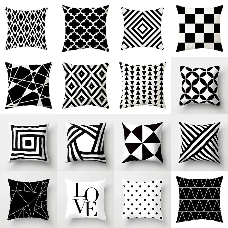 Black and White Geometric Cushion Cover – Elevate Your Home Decor with Chic Style