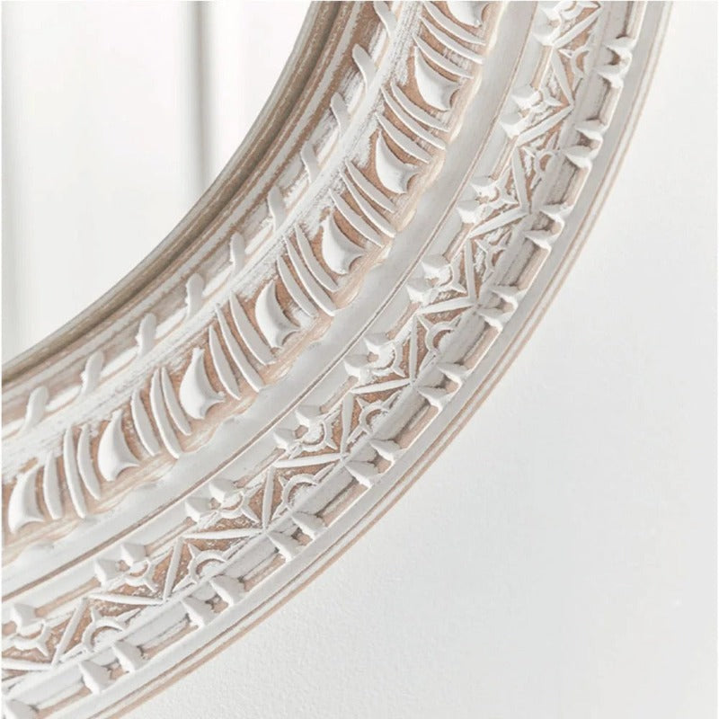 Aiyana Wood Carved Decorative Round Wall Mirror