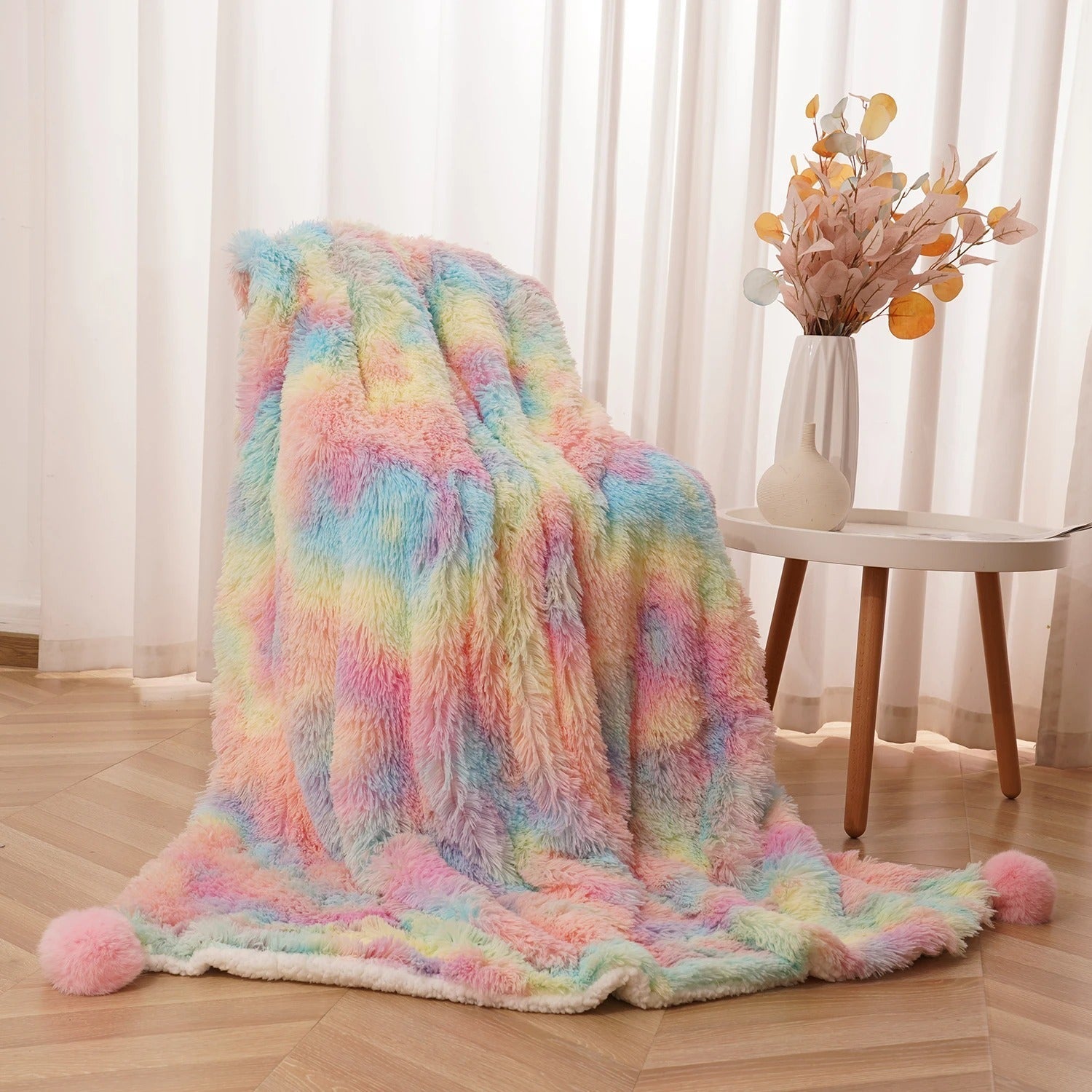 Rainbow Fluffy Plush Deken - Kleurrijk comfort voor alle leeftijden!