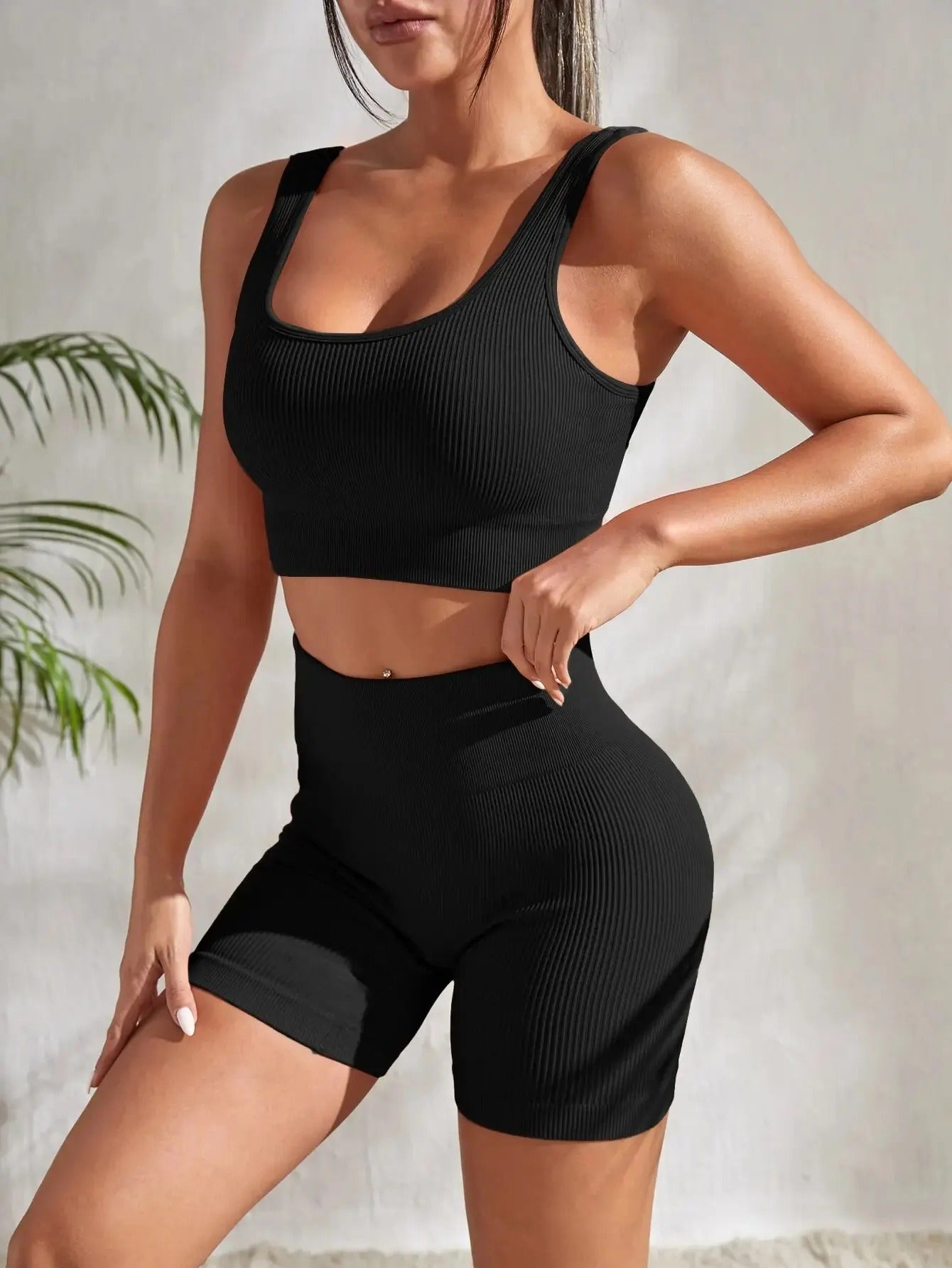 Conjunto de Yoga Esencial Sin Costuras y Acanalado