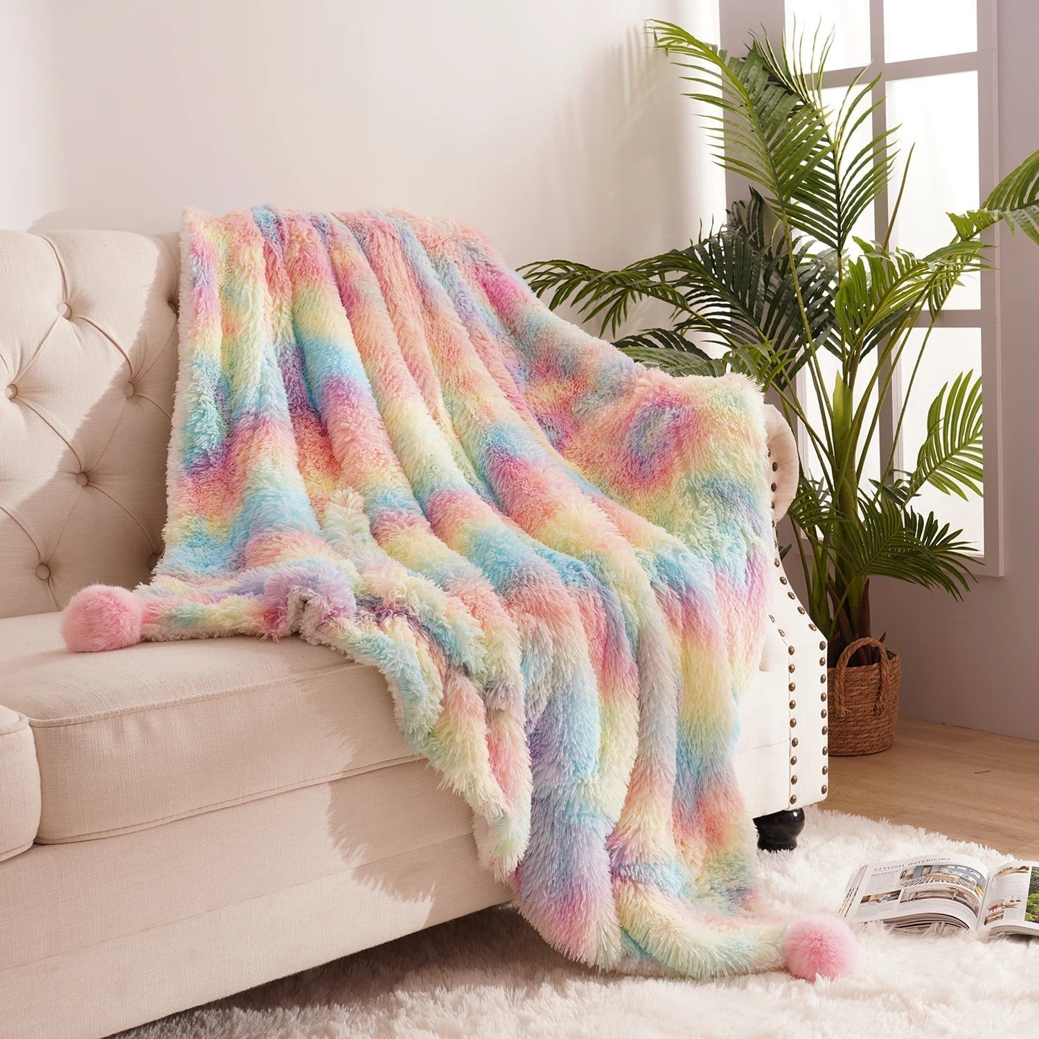 Rainbow Fluffy Plush Blanket - Colorful Comfort for All Ages!