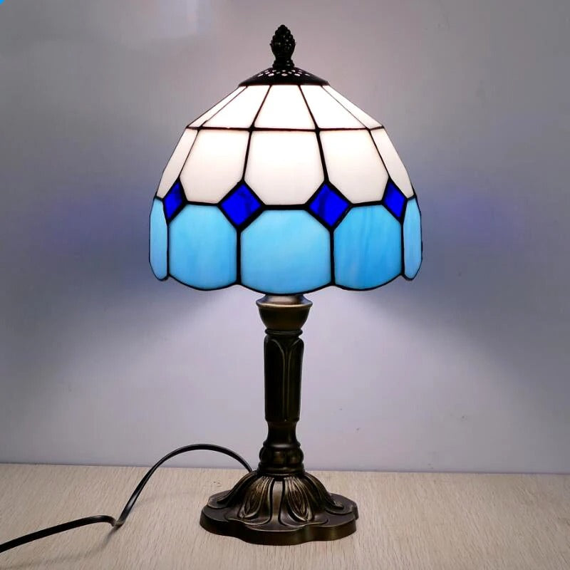 Retro barokní LED stolní lampa E27 - Vintage Tiffany sklo