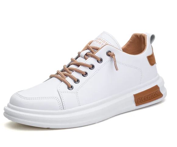 White men's sneakers with brown accents - Leon