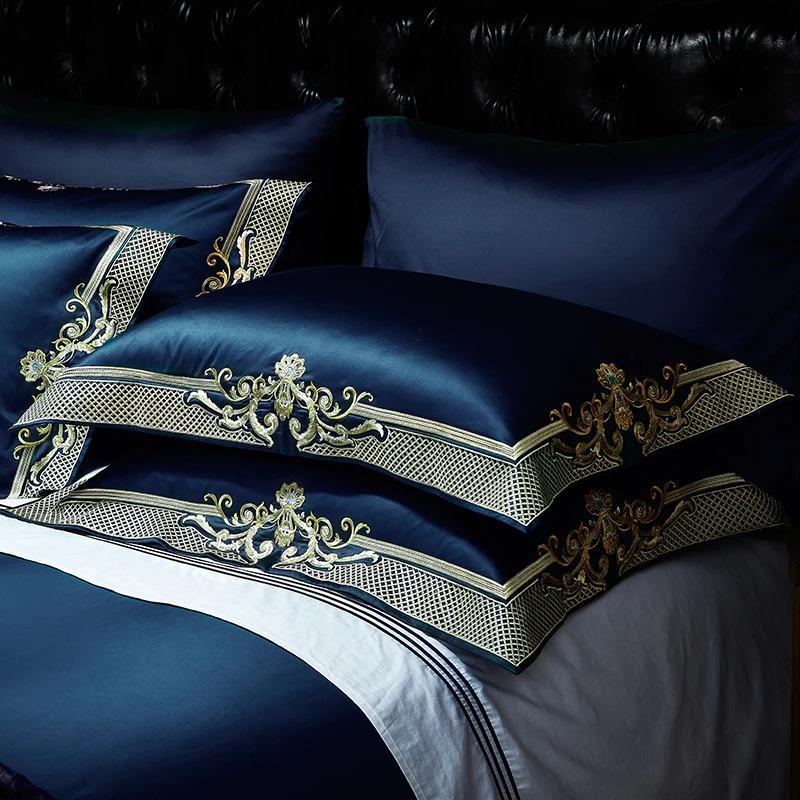 Set copripiumino jacquard dorato blu notte