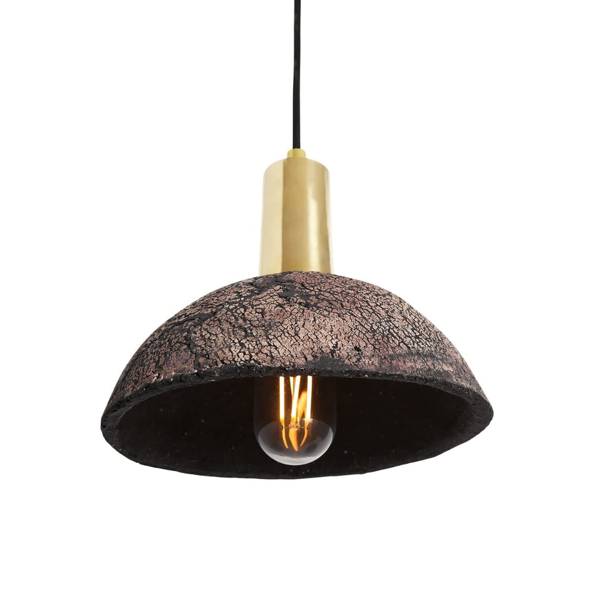 Kauri Organic Ceramic Dome Pendant Light 20cm, Black Clay