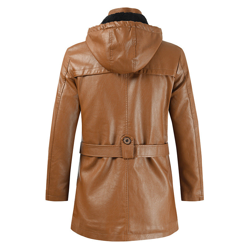 Henry - Leather winter jacket with double collar and zip