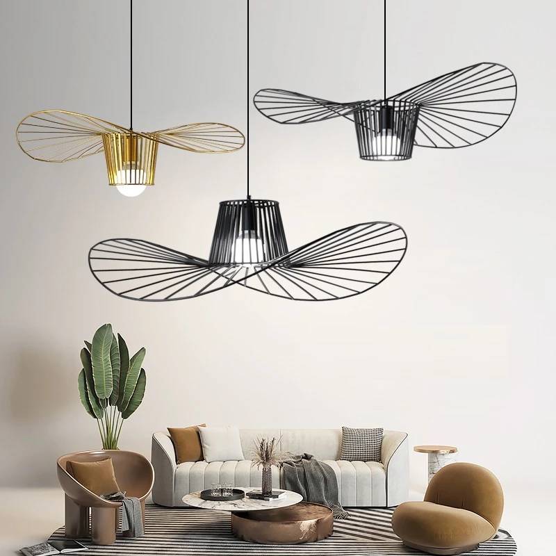 Lampe à suspension minimaliste en forme de chapeau de paille