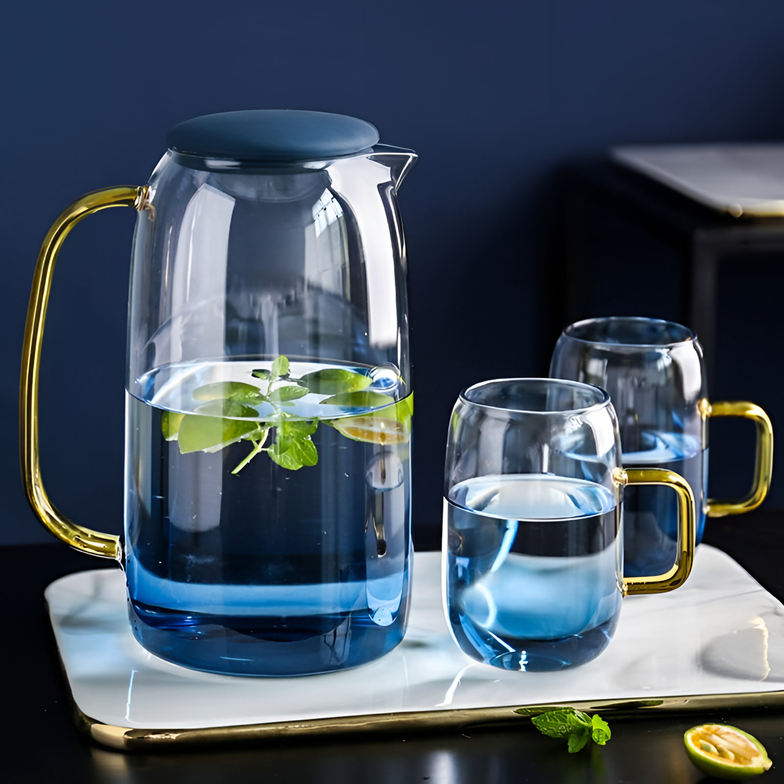 Blue Ombre Glass Pitcher Set