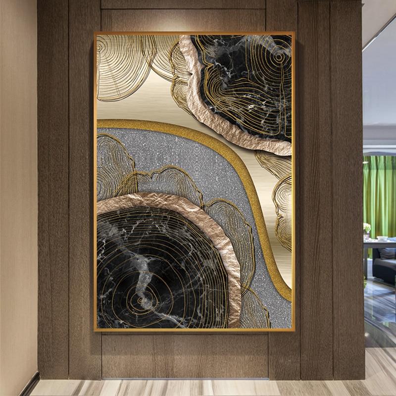 Abstract Black and Gold Ring Canvas