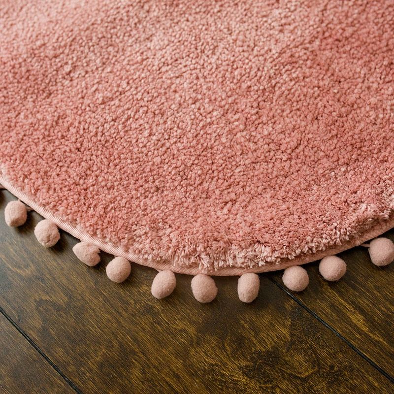 Pom-pom Trimmed Oval Anti-skid Rug