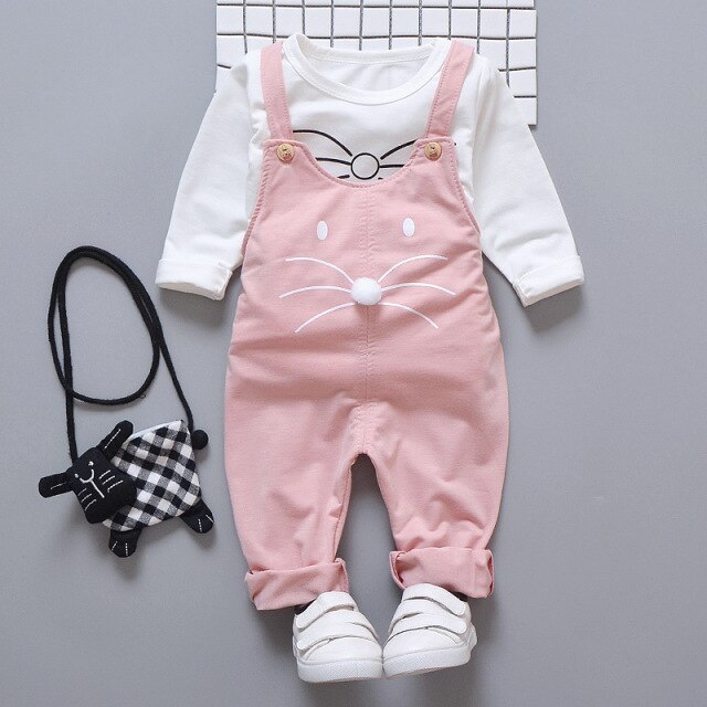 Ensemble salopette et haut rose pour fille