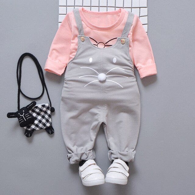 Ensemble salopette et haut rose pour fille