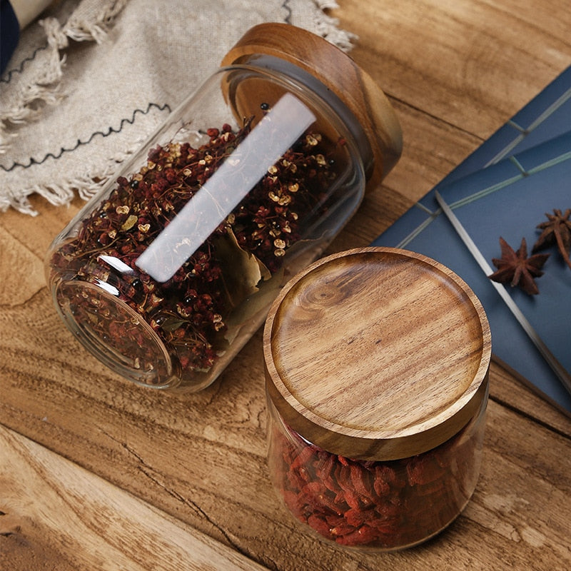 Acacia Food Glass Storage Jars