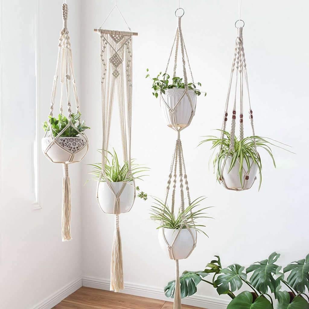 4-delad handgjord Boho Macrame Plant Hanger Set