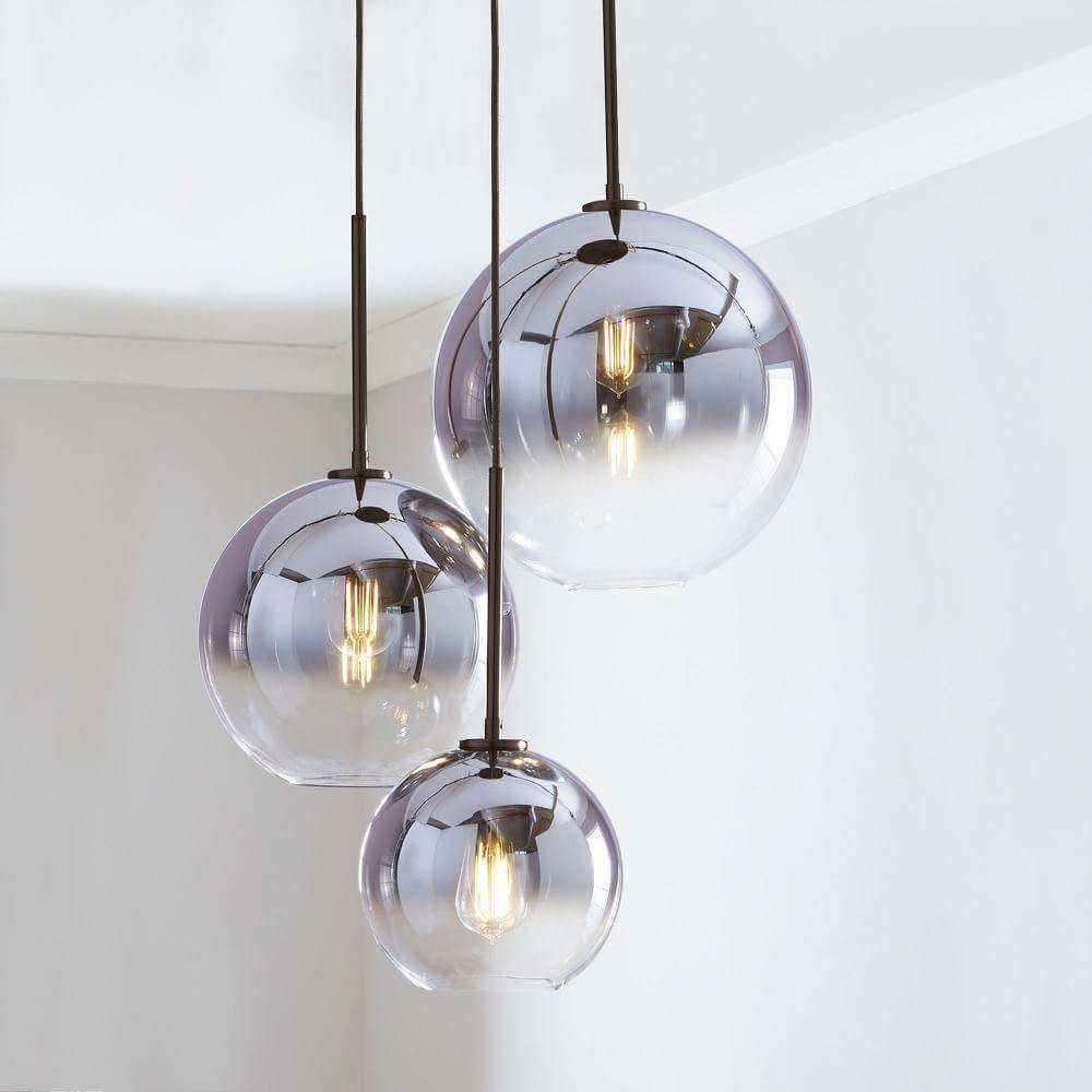 Nordic Glass Pendant Light Champagne Amber, Iconic Silver, Transparent