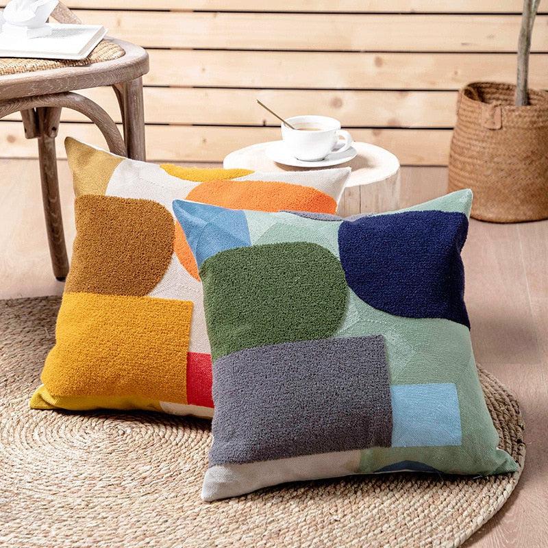 Sunny Geometric Flocked Pillow Covers