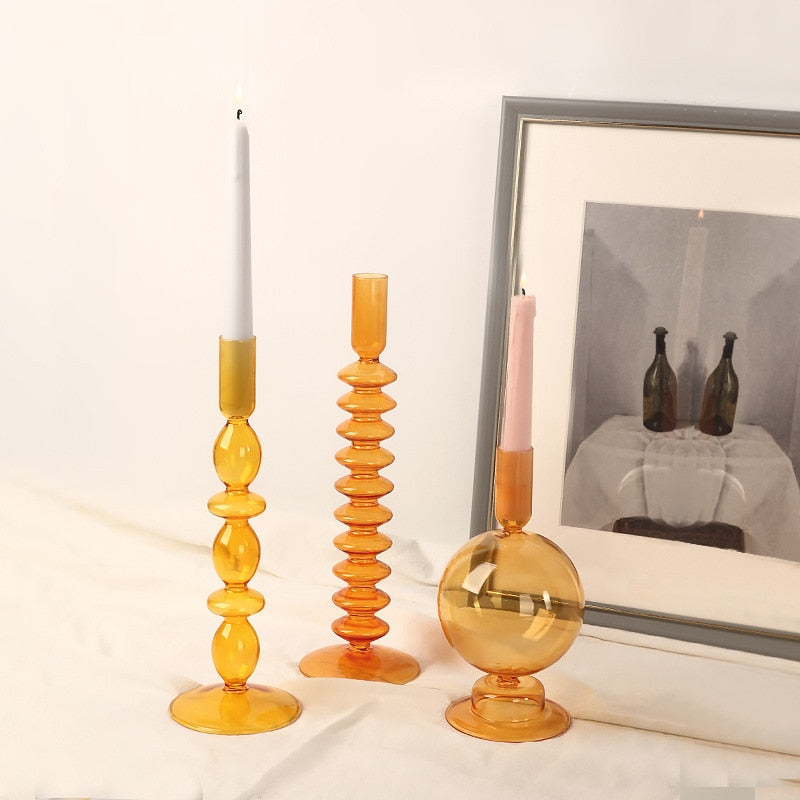 Orange Blown Glass Candle holders