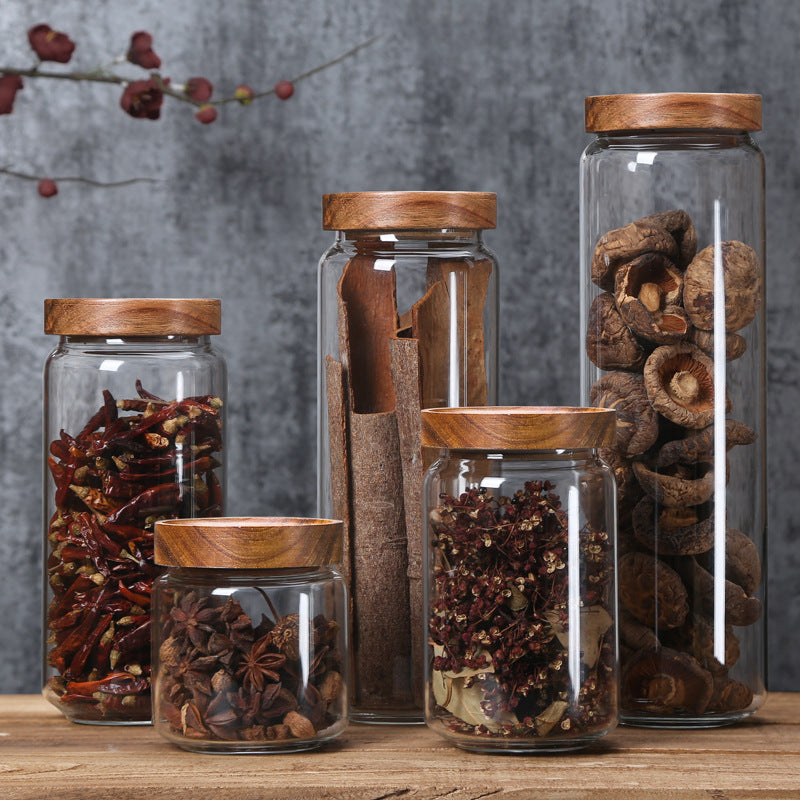 Acacia Food Glass Storage Jars