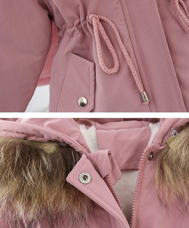 Casaco de Inverno para Meninas com Capuz de Pele