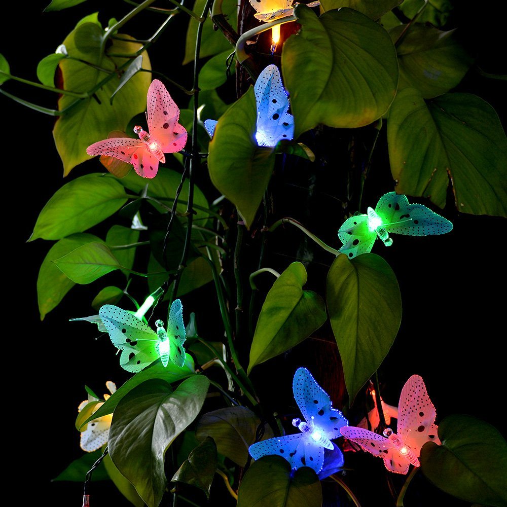 Luces LED de cadena de mariposas con energía solar