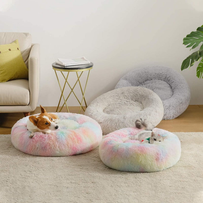 Camas para Cães em Forma de Donut Extra Macias e Calmantes Arco-Íris