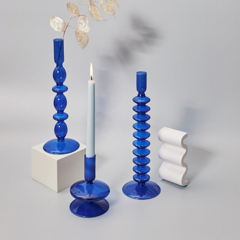 Collection de bougeoirs et vases coniques en verre Blue Horizon