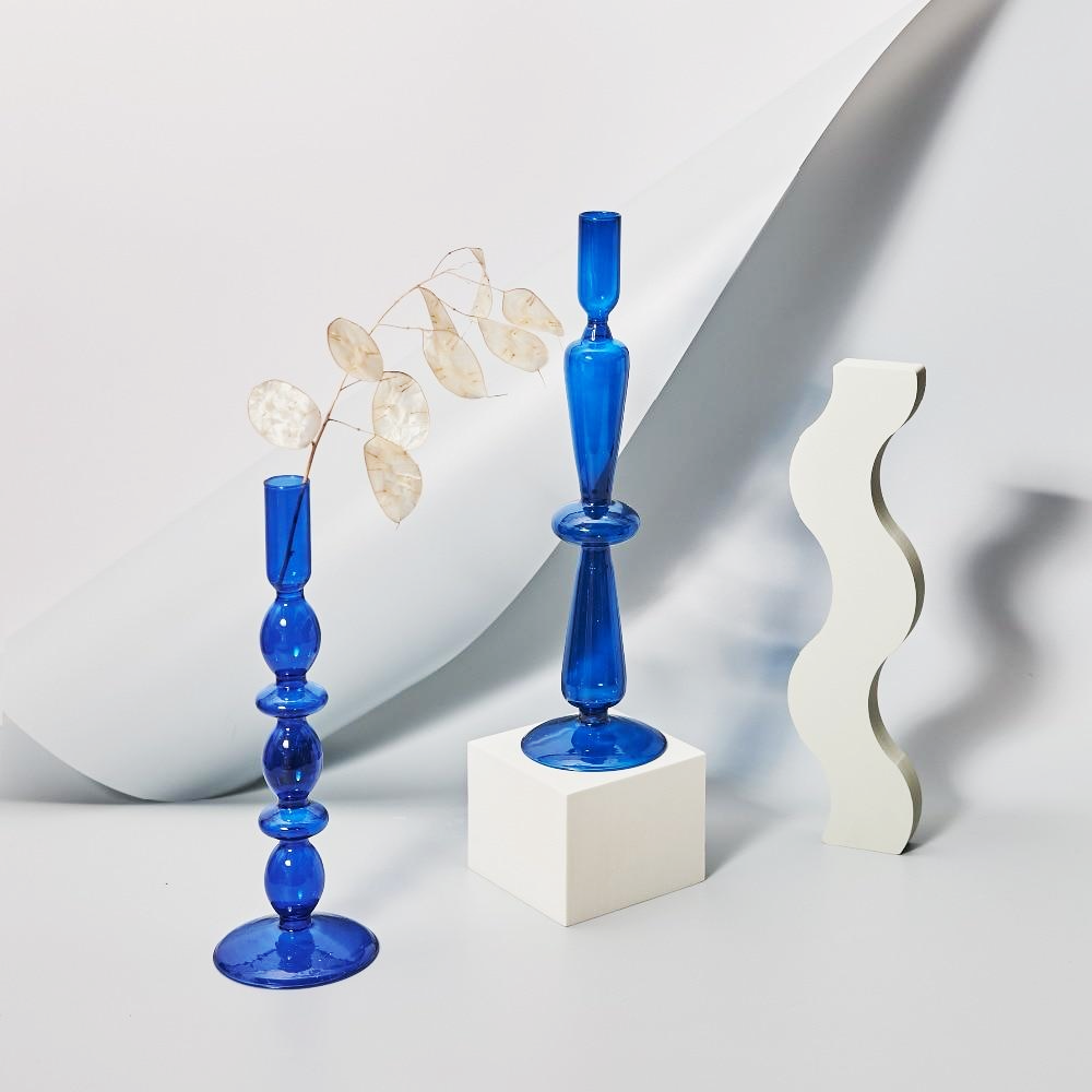 Bougeoirs en verre soufflé cobalt