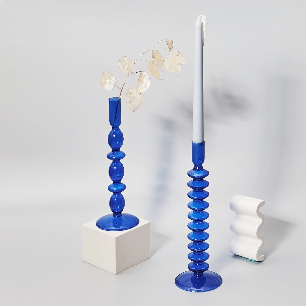 Bougeoirs en verre soufflé cobalt