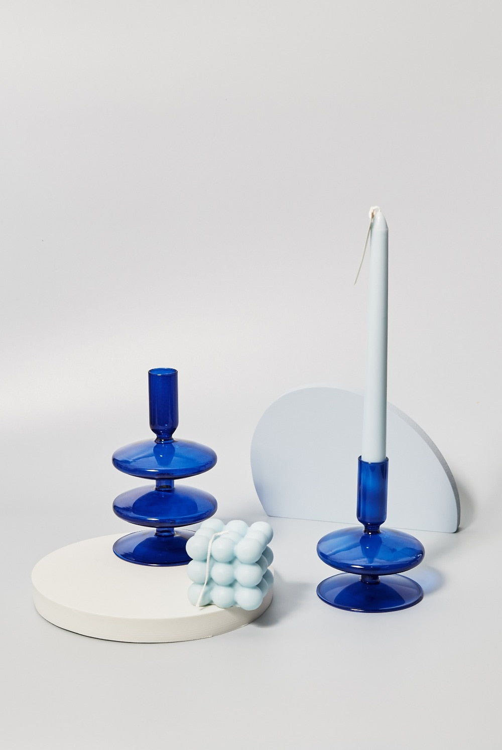 Bougeoirs en verre soufflé cobalt