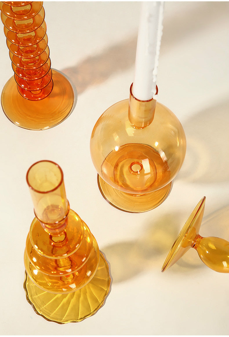 Orange Blown Glass Candle holders