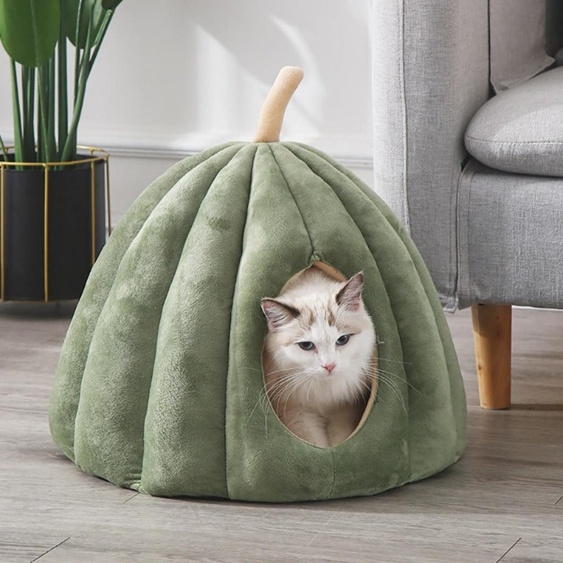 Pumpkin Cat Cave with Removable Cat Bed Cushion