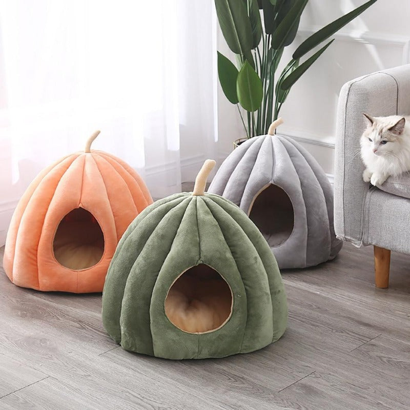 Pumpkin Cat Cave with Removable Cat Bed Cushion