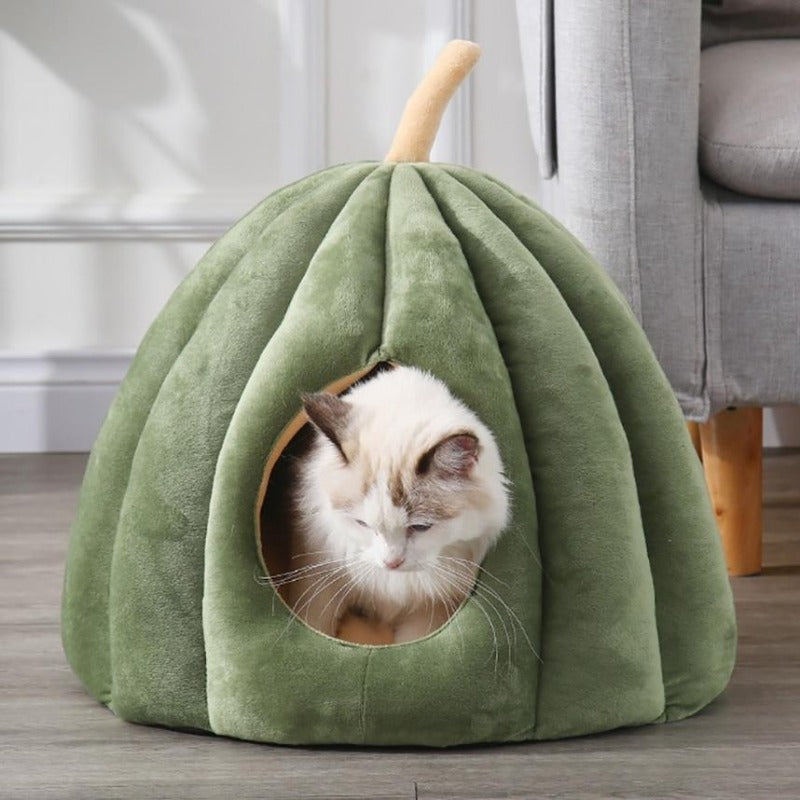 Pumpkin Cat Cave with Removable Cat Bed Cushion